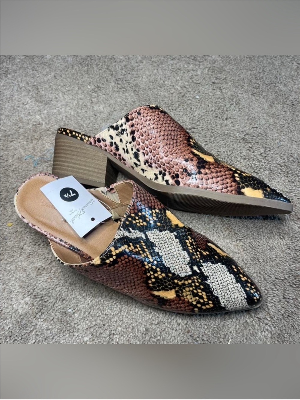 Universal Thread Snake-Print Slip-On Mules in Brown, Black & Cream